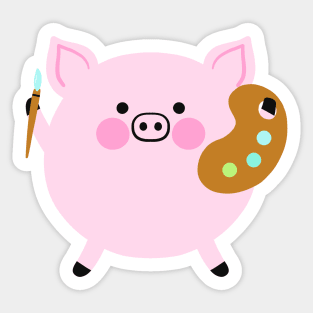 Cute Artist Pig Sticker